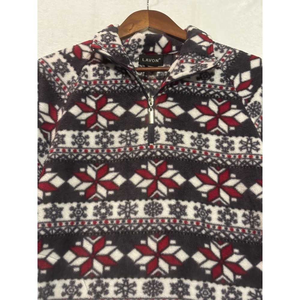 Lavon Holiday Winter Snowflake Med Vintage Style 1/4 Zip Fleece Sweater Womens